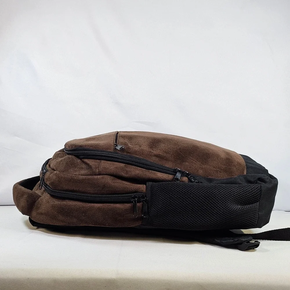 Belmond Hiram Bingham Backpack Brown Faux Suede Black Canvas Travel Bag Mens